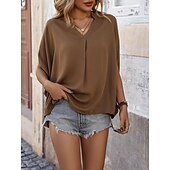 voordelige Vrouwen Werk Tops-Overhemd Blouse Dames Bruin Effen Sexy Straat Dagelijks Modieus V-hals Normale pasvorm S