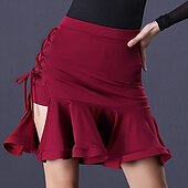 voordelige Latin danskleding-Latijnse dans Ballroomdansen Rokken Buikriem Geplooid Pure Kleur Dames Prestatie Opleiding Hoog Spandex