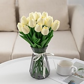 levne Umělé rostliny a květiny-Umělá květina tulipán z pu, realistická simulace tulipánu pro domácí dekoraci, svatební umělá květina, měkký dotek, elegantní aranžmá z umělých tulipánů