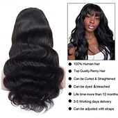 voordelige Kaploze pruiken van echt haar-Body Wave pruiken met pony Echt haar pruik voor zwarte vrouwen Natuurlijke kleur 150% dichtheid Braziliaans maagdelijk haar Geen Kanten pruiken Machine gemaakte pruik