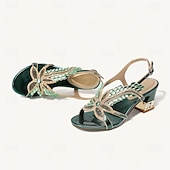 preiswerte Lässig-Damen Hochzeit Schuhe Sandalen Party Strass Runde Zehe Elegant Vintage Mikrobielles Leder Knöchelriemen Schwarz Rote Purpur
