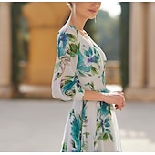 abordables Longueur du thé-Robe mère de la mariée A-Line mariage à la plage invitée formelle semi-formelle élégante décolleté en V longueur thé chiffon manches 3/4 avec fleur robe de mariage invitée 2025 taille personnalisée