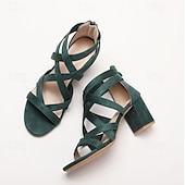 olcso Block Heels-Női Magassarkúak Szandálok Római cipő Keresztpántos sarkú cipő Parti Bálint nap Napi Kivág Vastag sarok Lábujj nélküli Elegáns Szüret minimalizmus Mikrobiális bőr Cipzár Fekete Fehér Zöld