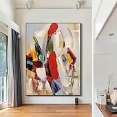 preiswerte Abstrakte Gemälde-Buntes Gemälde auf Leinwand, handgemalt, moderne abstrakte Kunst, Acrylgemälde, handgemalte Wandkunst, abstraktes Messergemälde, übergroße Wandkunst auf Leinwand, große Wandkunstgemälde