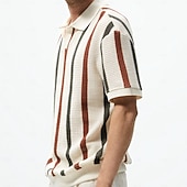 billige Herrepolo med trykk-Herre Golf skjorte Polo sett Virksomhet Avslappet Knaphul Kortermet Mote Vertikale striper Netting Sommer Aprikos Golf skjorte