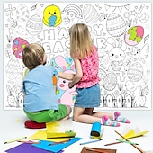economico pittura, disegno e materiale artistico-tovaglia da colorare di pasqua, runner da tavolo da colorare con 12 pennelli attività del coniglietto di pasqua poster del coniglietto di pasqua striscione del coniglietto di pasqua per le bomboniere