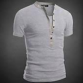 baratos Camiseta Henley Casual-Homens Camiseta Botão Camiseta Camisa Henley Camisetas Manga Curta Decote V Primavera Verão Tecido Moda Designer Básico Férias Rua Para Noite Preto Branco Azul Marinho Top Tee para Homens