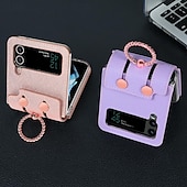 お買い得  サムスン用ケース-電話 ケース 用途 サムスンのギャラクシー Zフリップ6 Z Flip 5 Z Flip 4 Z Flip 3 フリップカバー バンカーリング カード挿入口 耐衝撃 レトロ風 PC PUレザー