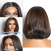 economico Parrucche lace front capelli veri-Parrucca bob 13x4 parrucche anteriori del merletto dei capelli umani per le donne nere pizzo marrone biondo highlight parrucche pre pizzicate parrucche di densità del 200% capelli umani onda del