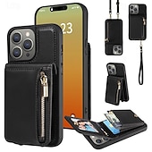 Недорогие Чехлы для iPhone-телефон Кейс для Назначение айфон 16 iPhone 15 Pro Max iPhone 14 13 12 11 Pro Max X XR XS 8 7 Plus Кошелек для карт Молния с ремешком с ремешком на запястье Ретро ТПУ Кожа PU