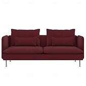baratos Cobertura de Sofa-Capa de Sofá 3 Lugares Cor Sólida com Almofadas Revestidas em Algodão 100% com Braços