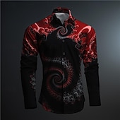 cheap 3D Pattern-Men&#039;s Button Up Shirt Printed Shirts Long Sleeve Subcultural Vacation Party Street Spring &amp; Summer Turndown Print Button-Down Black Red Blue Purple Fuchsia