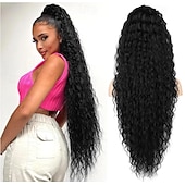 cheap Ponytails-Drawstring Ponytail Extension Long Lightweight Full Natural Curly Fake Pony Tail Multi Layered Soft Clip in Hair Extensions Ponytail Synthetic Hairpiece