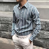 preiswerte Herrenhemd zum Knöpfen-Herren Hemd Sommerhemd Freizeithemd Strandhemd Knopfhemd Gestreifte Hemden Schwarz Weiß Blau Langarm Gestreift Umlegekragen Urlaub Ferien Button-Down Bekleidung Polyester Mode Lässig Bequem