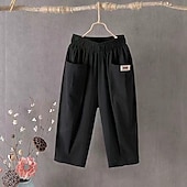 お買い得  プレーンコットンリネンパンツ-女性用 コットンリネンパンツ パンツ カジュアル 普段着 ふくらはぎ丈 平織り ポケット 通気性 快適 伸縮性なし お出かけ 週末 ブラック ホワイト イエロー ブルー 春夏 レギュラー