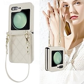 voordelige Samsung-hoesje-telefoon hoesje Voor Samsung Galaxy Z-flip 6 Z Flip 5 Z Flip 4 Z Flip 3 Achterkant met draagkoord met polsband Schokbestendig Retro TPU PU-nahka