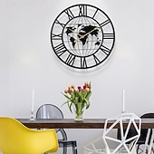 cheap Wall Accents-Wall Clock Iron Round Office Clock Creative Map Personality Mute Hanging Watch Nordic Living Room Clock Home Decor 60 cm