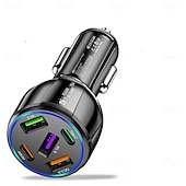 economico Caricabatterie per auto-Caricatore per auto a doppia linea 5 in 1, ricarica rapida da 75 W, un caricatore per telefono per auto 3 USB 2 PD.