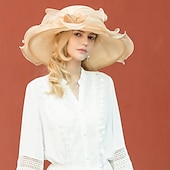 Χαμηλού Κόστους Καπέλα Γιορτής-Καπέλα Παγωμένο Μετάξι Καπελίνα Καπέλο ηλίου Γάμου Πάρτι Τσαγιού Κομψό Γάμος Με Πλευρά δαντέλας Ακουστικό Καπέλα