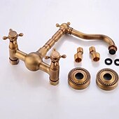 abordables Robinets de lavabo-Robinet lavabo - Rotatif / Classique Laiton Antique Montage Extérieur Mitigeur deux trousBath Taps
