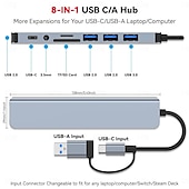 cheap USB Hubs-4/7/8 In 1 USB3.0 Type C Extender Hub Docking Station Multi USB Splitter Multiport Adapter USB 3.0 2.0 TF SD Reader Slot For for Mac Pro Mini iPad Pro Surface Pro lash Drive Mobile HDD
