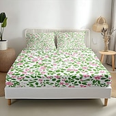 cheap Sheets &amp; Pillowcase-Floral Spring Fitted Sheet Set Ultra Soft Breathable 100% Cotton Silky Bed Sheets Deep Pocket Bedding Sheets 3 Piece Queen King Size