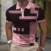 cheap Men&#039;s Color Block Polo-Men&#039;s Plaid Waffle Polo Shirts Golf Shirt Short Sleeve Polo Shirts Collared Shirts Vintage Casual Vacation Wear Formal Wear Festival Wear Buttons 3D Print Light Yellow Light Pink Black-White