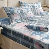 abordables Sábanas y funda de almohada-Juego de sábanas ajustables con patrón de primavera a rayas florales 100% algodón, sábanas sedosas y transpirables ultra suaves, sábanas con bolsillos profundos, tamaño queen king de 3 piezas