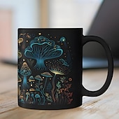 economico Tazze e tazzine-tazza di funghi magici, tazza di funghi, tazza di caffè con funghi neri, tazze di caffè novità, graziosi regali di funghi bioluminescenti, regali per gli amanti dei funghi