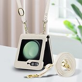 voordelige Samsung-hoesje-telefoon hoesje Voor Samsung Galaxy Z-flip 6 Z Flip 5 Z Flip 4 Z Flip 3 Achterkant met draagkoord met polsband Schokbestendig Retro TPU PU-nahka