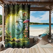 preiswerte Wasserdichte Vorhänge-Wasserdichter Outdoor Vorhang Außenvorhang für Privatsphäre, Außenjalousien, verschiebbare Terrassenvorhangvorhänge, Pergolavorhänge mit Ösen, Pilzwald für Pavillon, Balkon, Veranda, Party