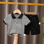 billiga Kläder för pojkar-2 delar Småbarn Pojkar T-shirt och shorts Utrusta Ensfärgat Kortärmad Bomull Uppsättning Utomhus Mode Sommar Vår 1-3 år gammal glassset vit Yuanchuang Bear Set fickkamouflage gul