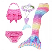 voordelige Zeemeermin badpak-Kinderen Voor meisjes Vijf stuk Zeemeermin zwemkleding Badmode Bikini Strand Zwemmen Regenboog Tie Dye leuke Style Badpakken 3-10 jaar Zomer Licht Blauw Kleurrijk