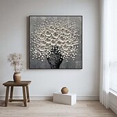 preiswerte Blumen-/Botanische Gemälde-Handgemaltes 3D-modernes Leinwand-Blumengemälde, Vase, schwarze weiße Blume, blühendes Blumen-Ölgemälde für Heimdekoration