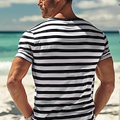 cheap Basic T shirts-Men&#039;s T Shirt Tee Top Short Sleeves Crew Neck Summer Striped Fashion Designer Basic Front Pocket Vacation Street Going out Black Red Navy Blue Top Tee for Men