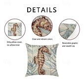 cheap Animal Style-6PCS Marine Life Double Side Cushion Cover 6PC Linen Soft Decorative Square Throw Pillow Cover Cushion Case Pillowcase for Sofa Bedroom Superior Quality Machine Washable