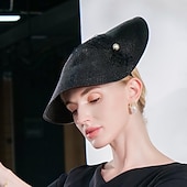 cheap Fascinators-Headbands Hats Fiber Bowler / Cloche Hat Straw Hat Sun Hat Wedding Tea Party Elegant Wedding With Pearls Tulle Headpiece Headwear