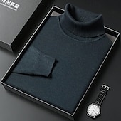 billige genser for menn-Herre Turtleneck genser Pullover genser Julegenser Riflet Strikke Vanlige topper Strikket عادي Rullekrage Hold Varm Moderne Moderne Dagligdagstøy Ut på byen Klær Høst Vinter Kamel Svart S M L