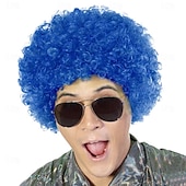 olcso Farsangi parókák-bolyhos afro szintetikus bohóc paróka férfiaknak női cosplay anime party karácsonyi karnevál díszes vicces parókák kék