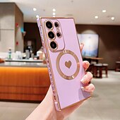 Недорогие Чехлы для Samsung-телефон Кейс для Назначение SSamsung Galaxy S24 S23 S22 S21 Ultra Plus S25 Ультра Кейс на заднюю панель Поддержка беспроводной зарядки Защита от удара С сердцем ТПУ Покрытие