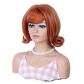 levne Syntetické trendy paruky-měděná paruka pro ženy krátká kudrnatá retro úlová paruka s ofinou zázvor 70. léta 80. léta syntetická kostýmní paruka pro halloween cosplay denní použití