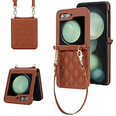 voordelige Samsung-hoesje-telefoon hoesje Voor Samsung Galaxy Z-flip 6 Z Flip 5 Z Flip 4 Z Flip 3 Achterkant met draagkoord met polsband Schokbestendig Retro TPU PU-nahka