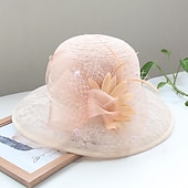 cheap Fascinators-Fascinators Hats Headwear Organza Bucket Hat Straw Hat Sun Hat Wedding Casual Holiday Tea Party Beach Elegant Vintage With Feather Bows Headpiece Headwear