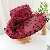 billige Coiffer-fascinators Hatter Hodeplagg organza Bøttehatt Solhatt Avslappet Ferie Elegant Årgang Med Blomst Prikkete Hodeplagg Hodeplagg