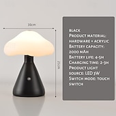baratos Candeeiros de mesa-Lâmpada de cogumelo regulável portátil para quarto, lâmpada de cabeceira led com carregamento usb, luz noturna sem fio para decoração de casa