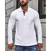 preiswerte Klassisches Poloshirt für Herren-Herren Poloshirt aus Baumwolle Golfhemd Arbeit Casual Kargen Langarm Basic Modern Glatt Taste Tasche Frühling &amp; Herbst Regular Fit Dunkelrot Wein Aprikose Dunkelgrau Wasserblau Schwarz Poloshirt aus