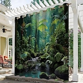 preiswerte Wasserdichte Vorhänge-Wasserdichter Outdoor Vorhang Außenvorhang für Privatsphäre, Außenjalousien, verschiebbare Terrassenvorhangvorhänge, Pergolavorhänge mit Öse, 3D-Waldlandschaft für Pavillon, Balkon, Veranda, Party
