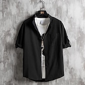 economico camicia da uomo con bottoni-Per uomo Camicia Camicia con colletto cinese Camicia con colletto alla coreana Camicia Estiva Camicia casual Camicia da Spiaggia Nero Bianco Verde Maniche a 3/4 Semplice Colletto alla coreana Collo
