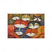 abordables Napperons et sous-verres et dessous de plat-sets de table de table à manger en lin série doodle art cat imperméables à l&#039;huile et isolés tapis de table à manger ménagers résistants à la chaleur imperméables à l&#039;huile et isolés tapis de table à