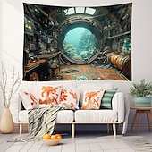 お買い得  オーシャンビーチのタペストリー-潜水艦キャビン海中タペストリー壁アート大型タペストリー壁画装飾写真の背景ブランケットカーテンホームベッドルームリビングルーム装飾